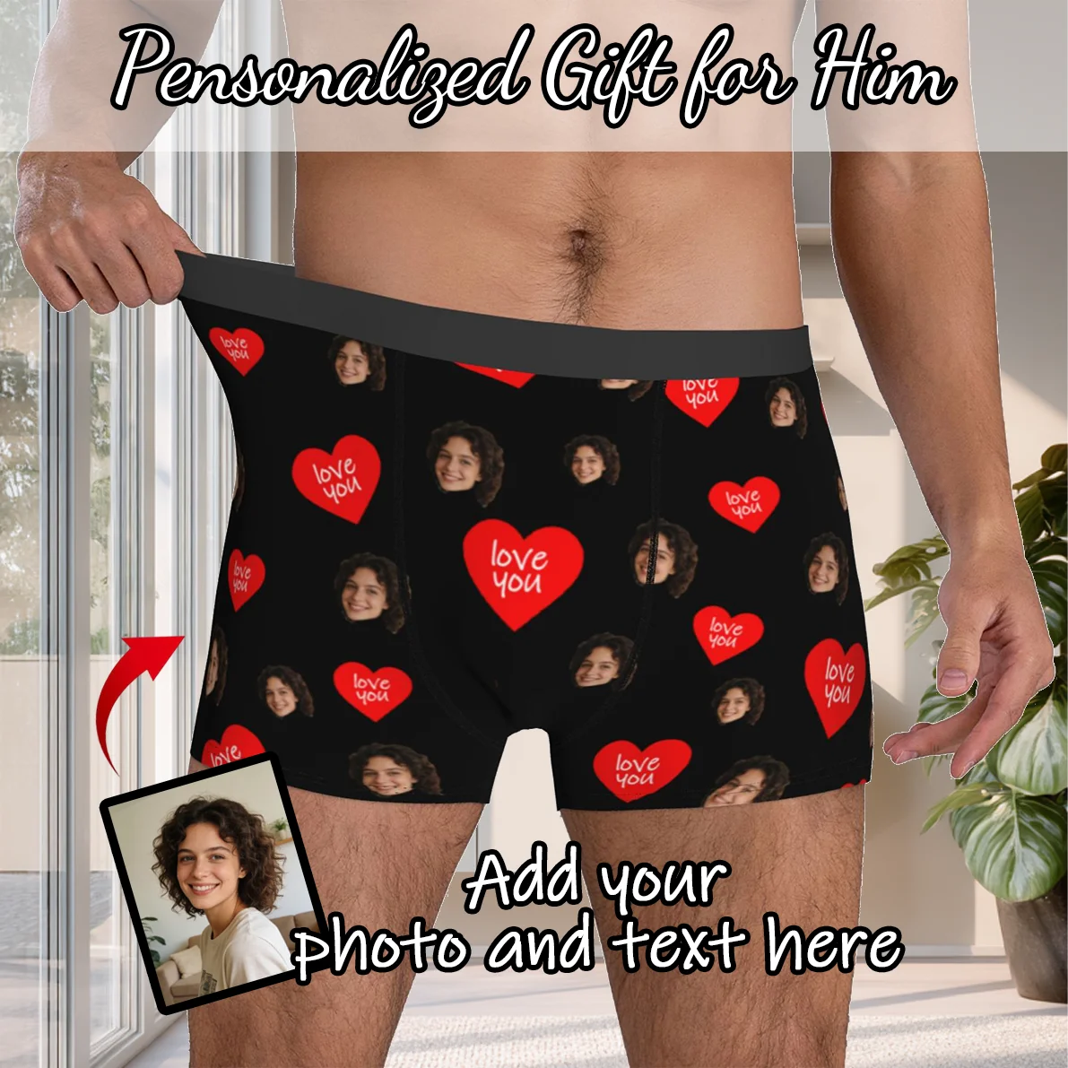 

Персонализированное нижнее белье с фото на заказ, мужские трусы-боксеры, подарок на день рождения для мужа, подарок на годовщину для папы