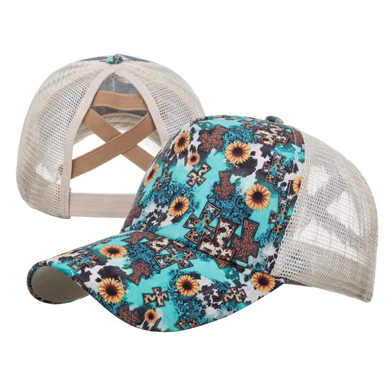 Hat print opening cross ponytail hat colorful graffiti sun shading duck tongue cap baseball cap women