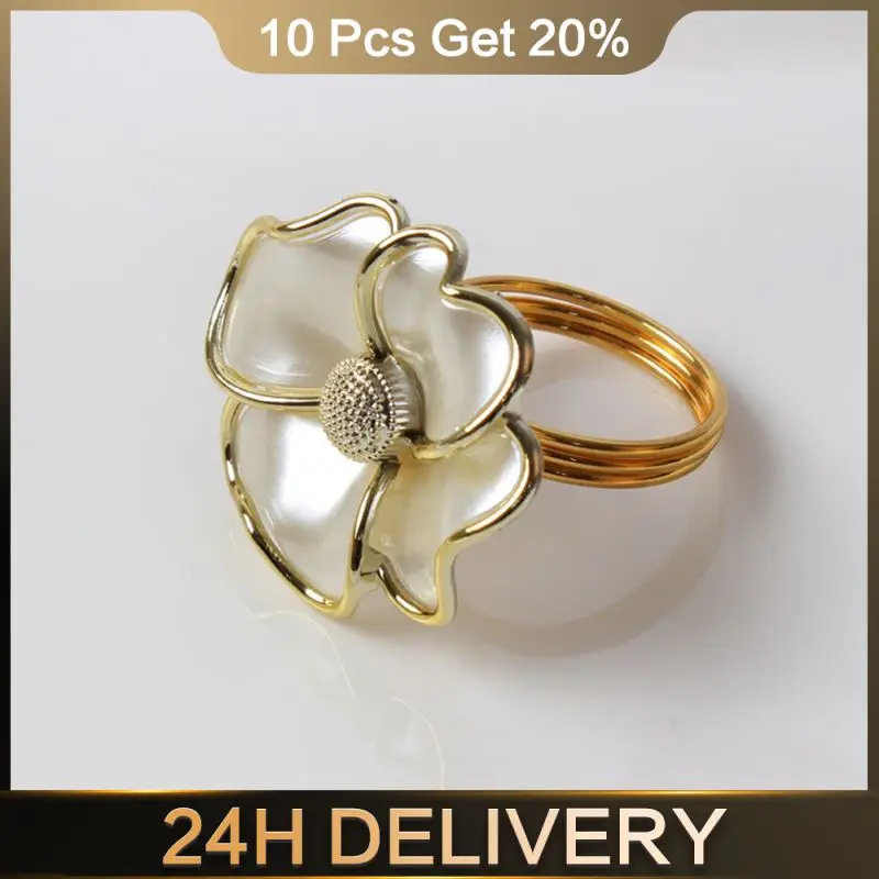 Napkin Ring Elegant Decorative Pearl Napkin Holder Flower Dining High Demand Pearl Easy To Use High-quality Hotel Durable White