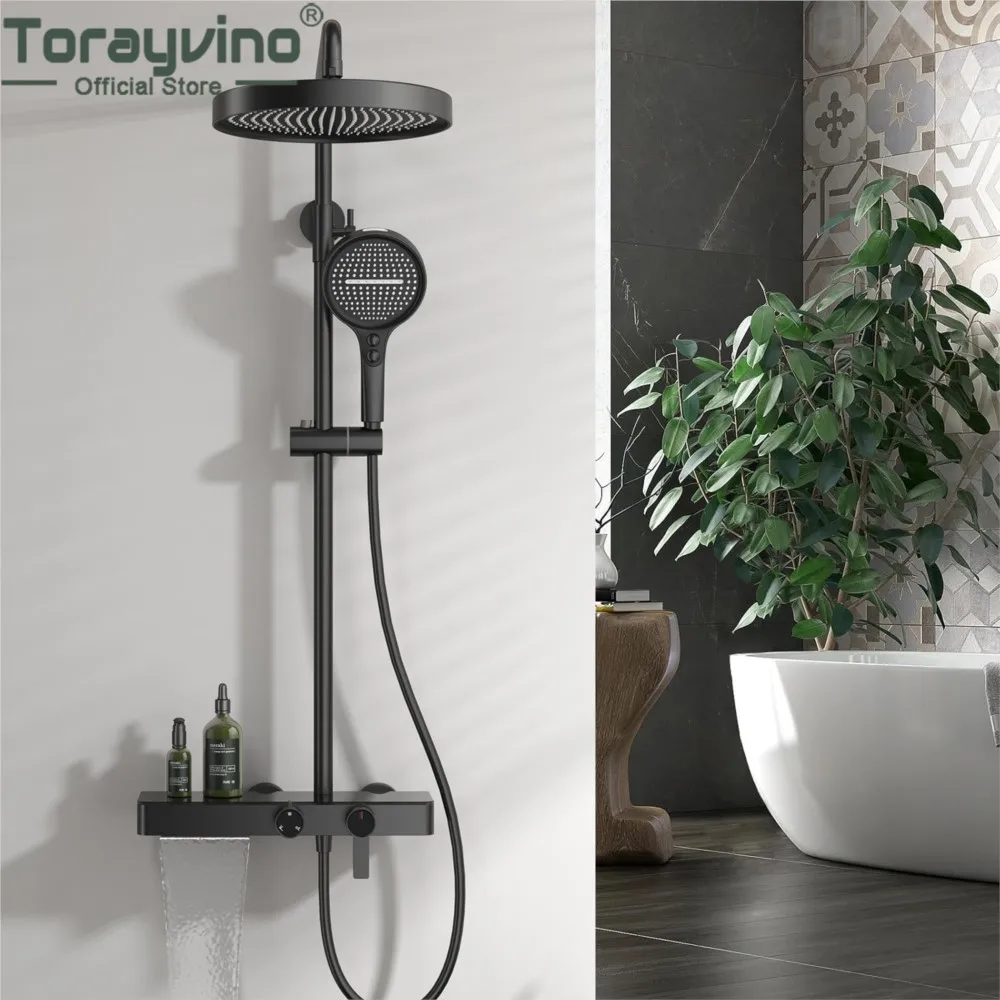 

Душевая система Torayvino: Смеситель для душа с 3 режимами, тропический душ, многофункциональный кран с ручным управлением и ручными душевыми лейками