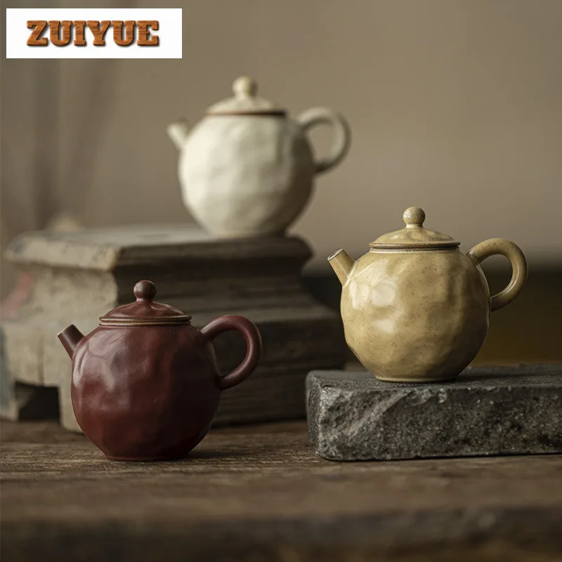 135ml Handmade Coarse Pottery Teapot Boutique Hollow Cicada Pot Household Tea Making Kettle With Ball Holr Filter Teaset Crafts