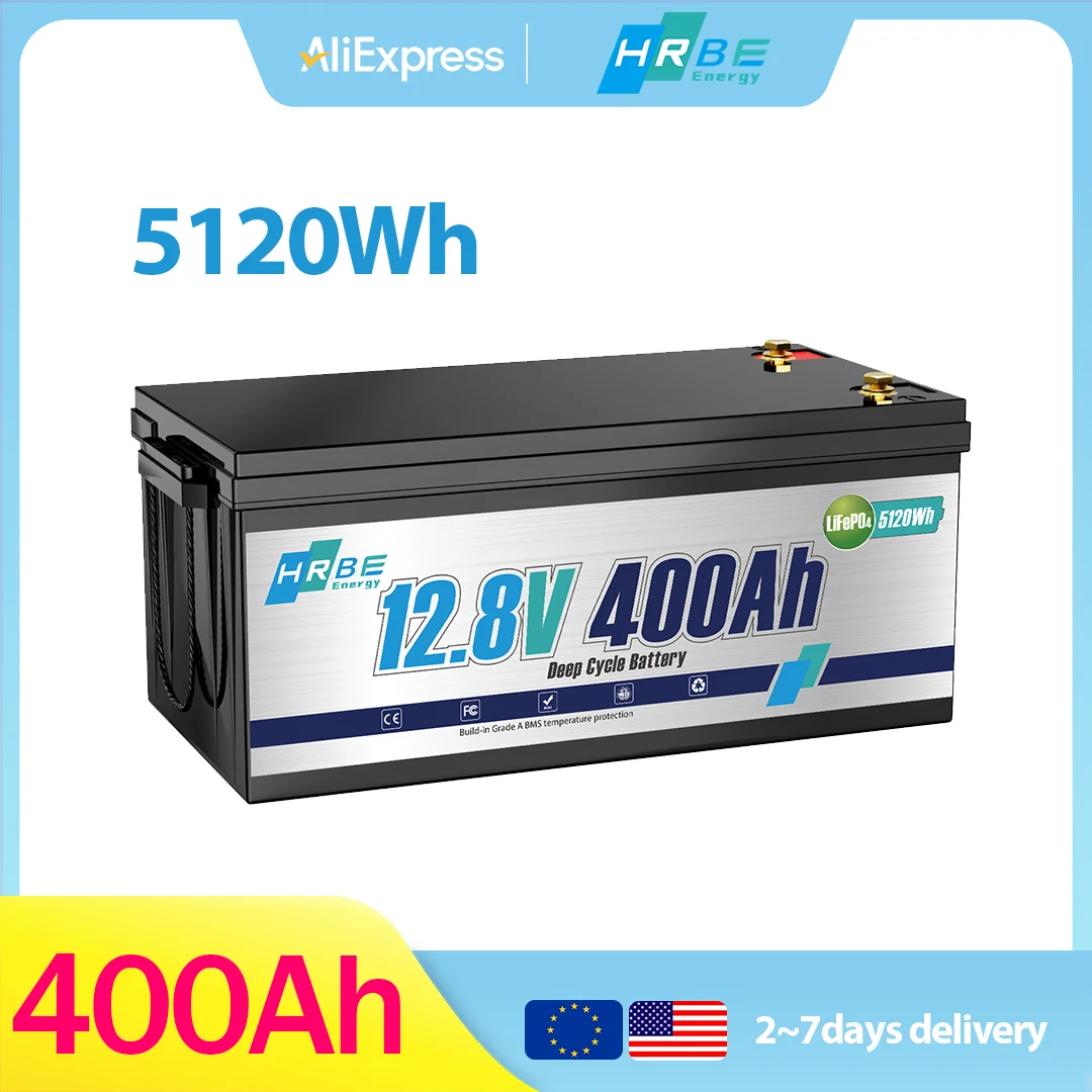 

Литиевая батарея LiFePO4 12 В, 400 Ач, встроенная 200 А BMS, 120 Втч, 8000+ глубоких циклов, для автофургонов, домашней солнечной батареи, рыбалки, внесения автономной сети