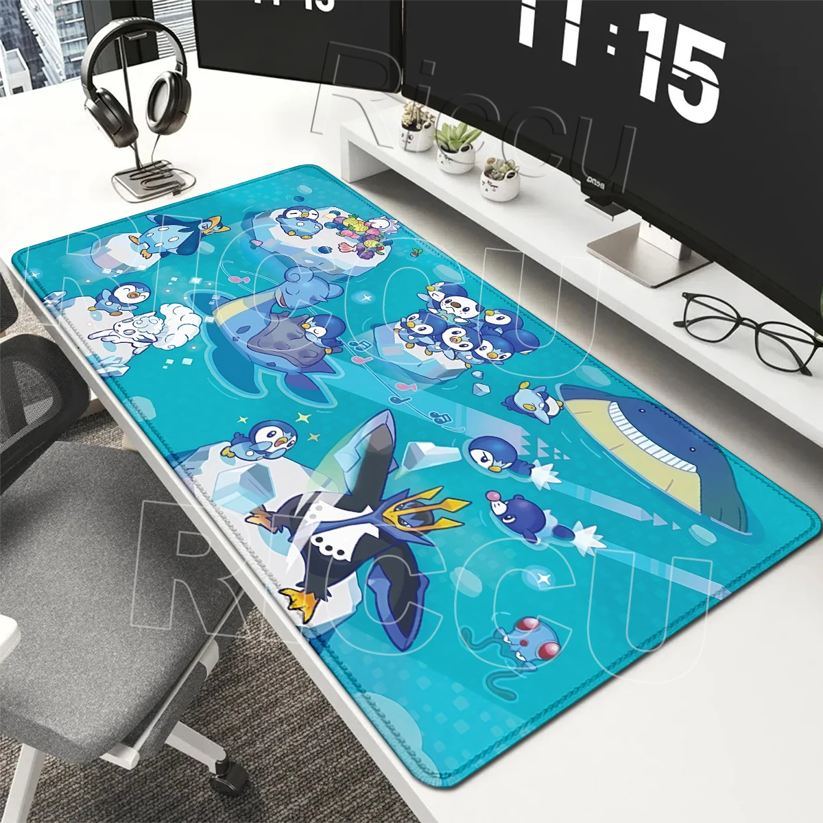 Large Mouse Pads XXL Anime P-pokemon Piplup Gaming Table Mats Kawaii Carpet Gamer Keyboard Non-slip Aesthetics Lockedge Desk Rug