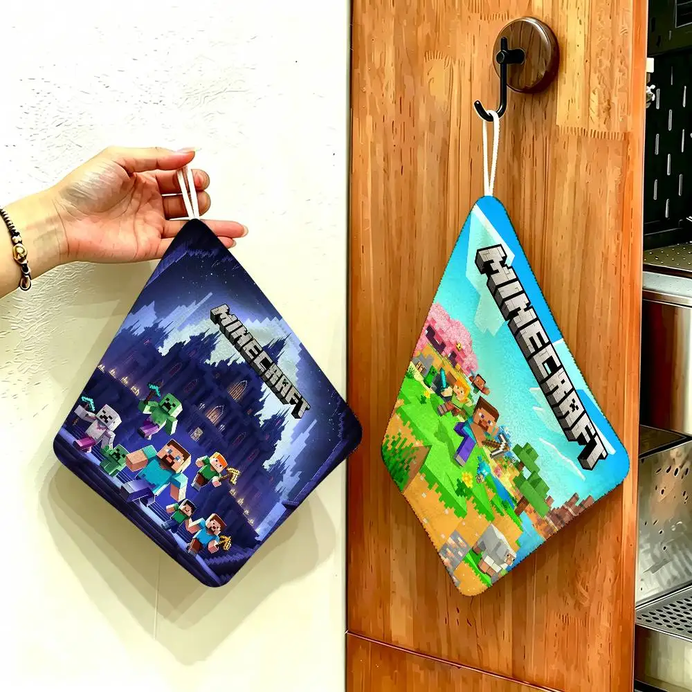 Game M-Minecraft Retro Polyester Cotton Hanging Hand Towel, Super Absorbent Hand Wiping Towel for Daily Household Use