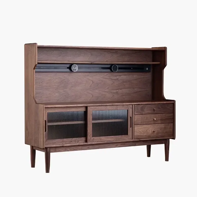 

Black walnut solid wood dining side cabinet Nordic retro guest restaurant wall storage Locker log coffee tea cabinet