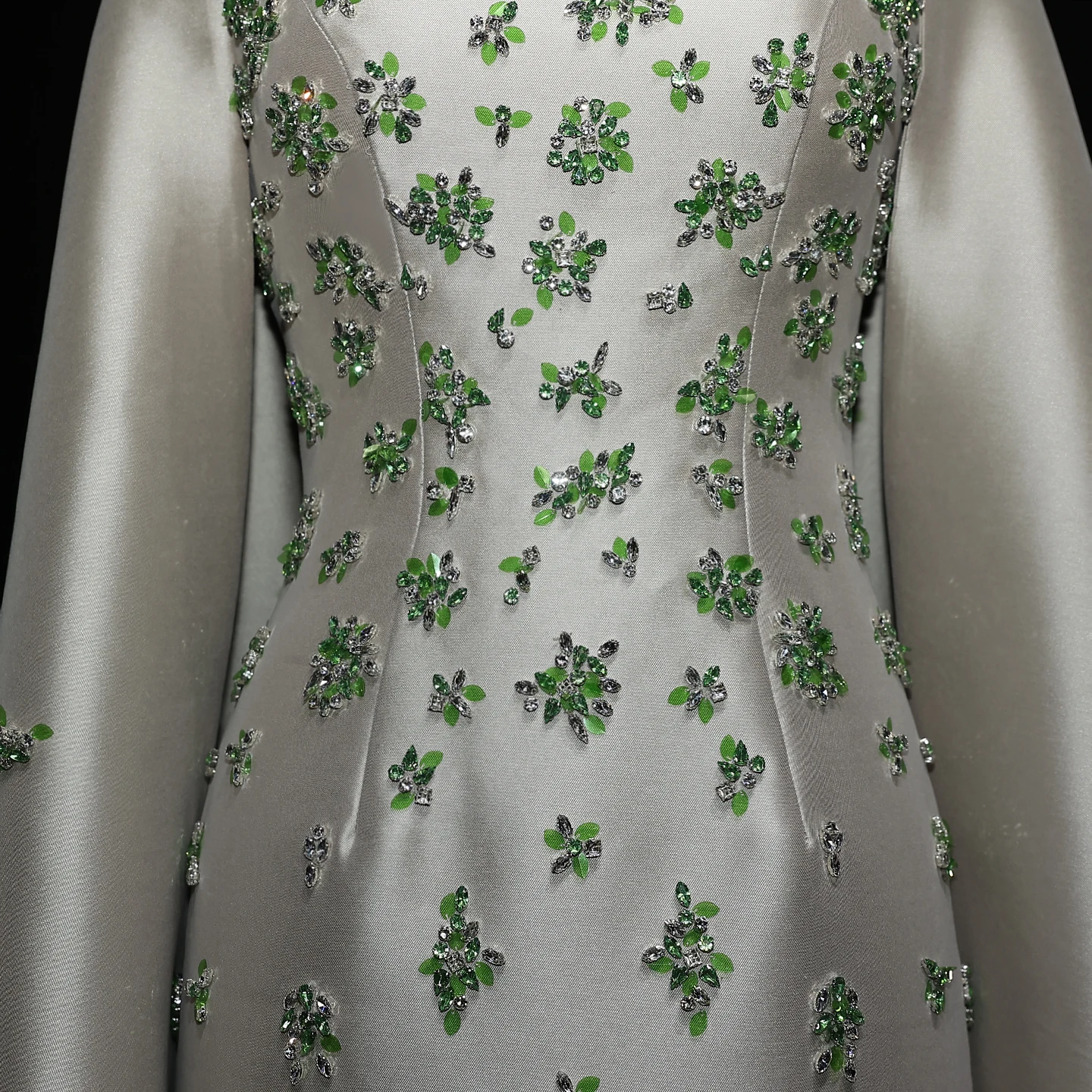 Sharon Said Chic Sage Green Satin 3D Floral Beaded Arabic Evening Dress with Cape for Dubai Women Wedding Party SS536 Customized image 5