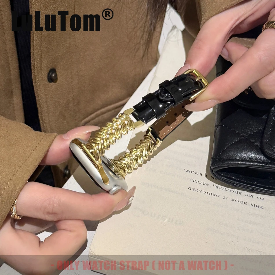 

Винтажный ремешок с пшеничными ушками для Apple Watch Series 11, 10, 9, 8, 7, 6 SE 5 4 3 UItra iWatch 49/46/45/44/42/41/40/38 мм, кожаный металлический ремешок