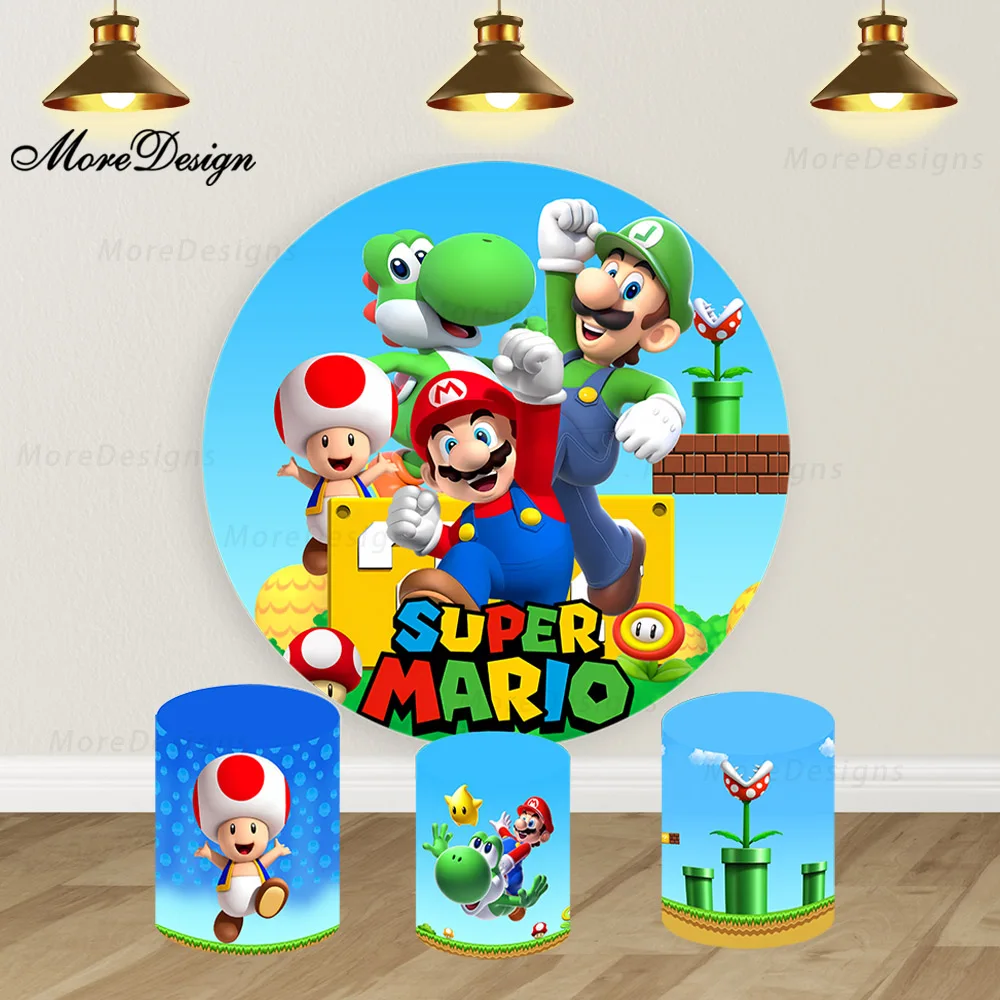 Super Mario Bro foto sfondo gioco tema bambini festa di compleanno decorazione rotonda e cilindro copre tessuto fotografia sfondo