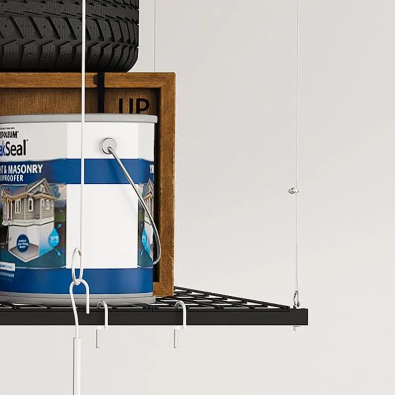 رف تخزين المرآب العلوي - رف مثبت على السقف من الفولاذ بالكامل مع قفل أمان ونظام كرنك سهل الضبط وموفر للمساحة #5