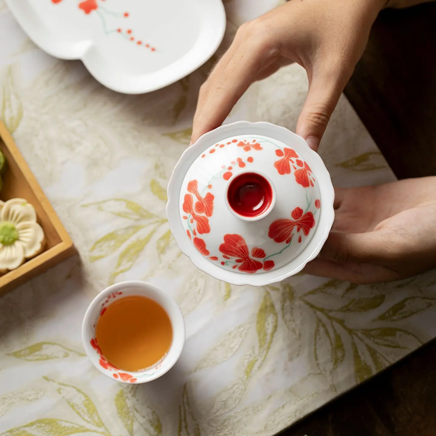 Pure Hand Drawing Orchid Ceramic Two Tureen Egg-Shell Porcelain Ladies Household Set Not Hot Brewing Bowl