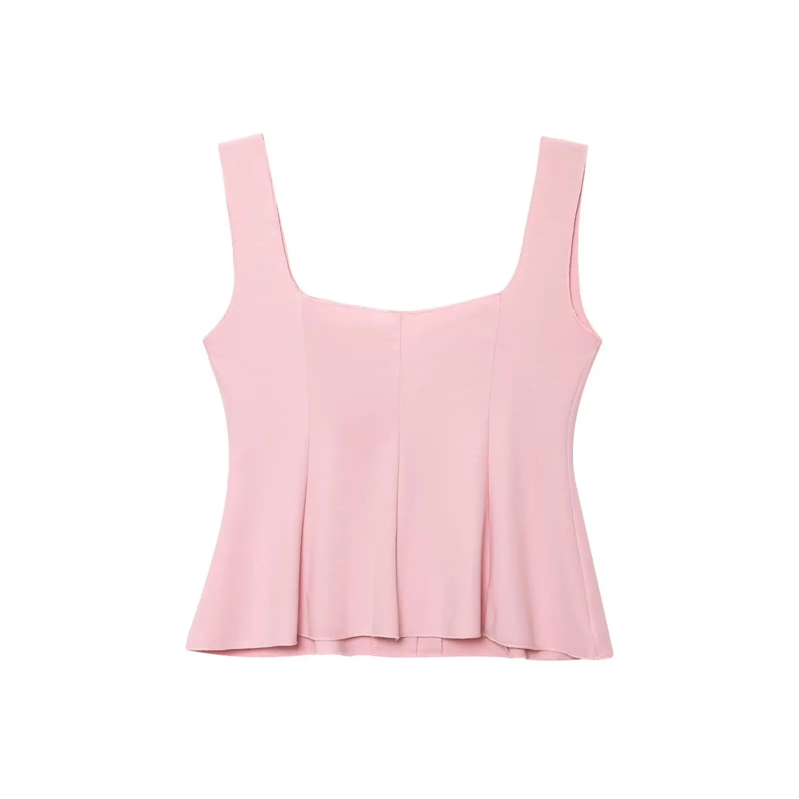 2025 summer new women's casual fashion simple wide shoulder strap buttoned short skirt hem elastic vest top