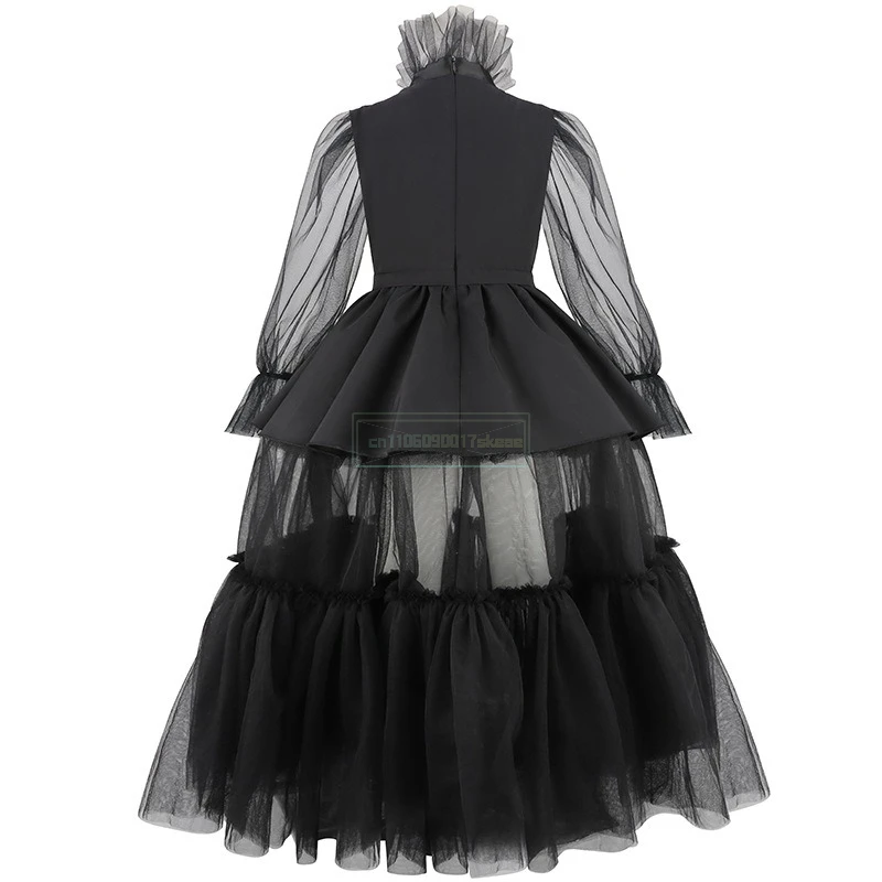 Meninas trajes de halloween crianças longo vestido preto com acessórios bonito vestir-se roupas de aniversário menina carnaval festa baile vestido