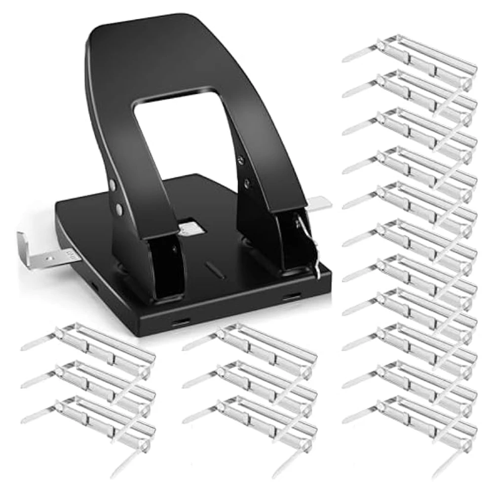 2 Hole Punch with 100 Binder Paper Fastener Paper Two Hole Punchers for Paper File Folder Binder,30 Sheet Capacity