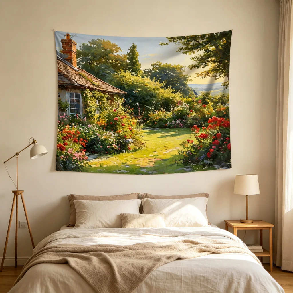 1PC Country Garden Print Backdrop Banner, Bedroom Living Room Photo Background, Polyester Wall Hanging, Home Decor, Wall Art