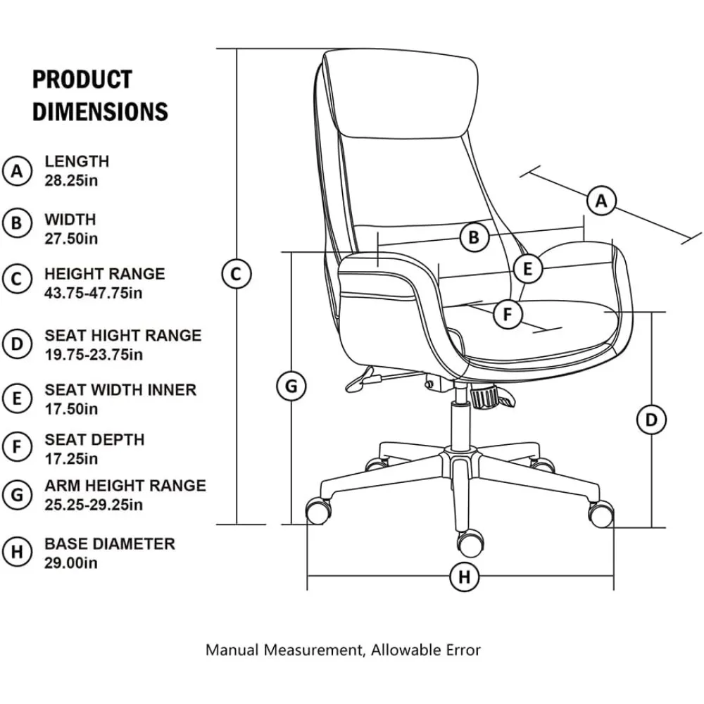 Home High-Back Office Chair Leather Adjustable Swivel Desk Chair with Arms, Cream