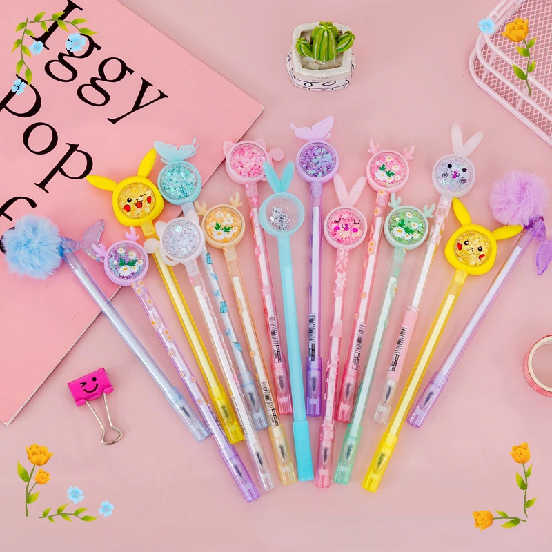 

Wholesale Butterfly Sequined Gel Pens Girl Heart Cute Rabbit Deer Sequined Pen Office Accessories