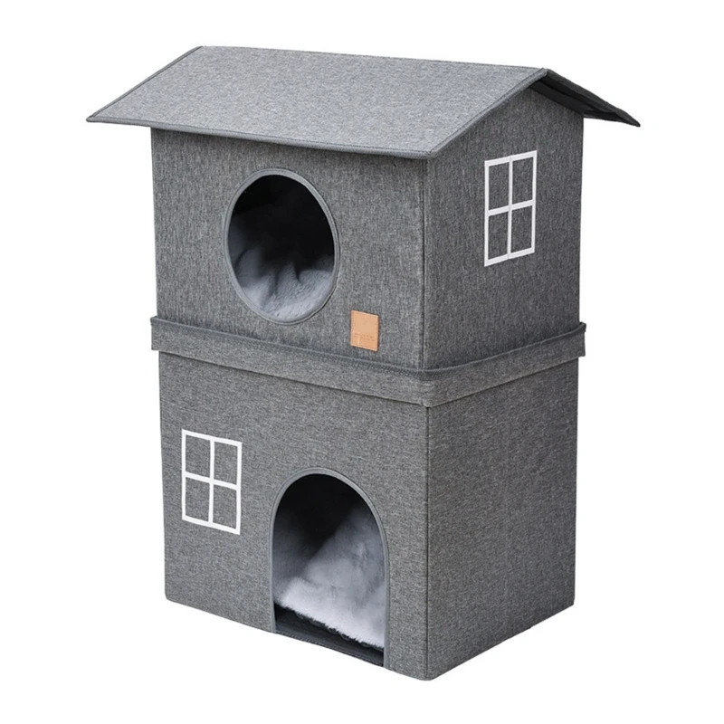 

Крытый таунхаус для домашних животных, складной на двери, 2 уровня веселья и комфорта, серый шезлонг для кошек, дверной для