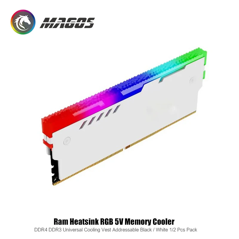 Computer Memory Heatsink RGB Ram Cooler RGB DDR4 DDR3 Armor Shell Vest 5V Addressable Led, Black/White 2Pcs Pack
