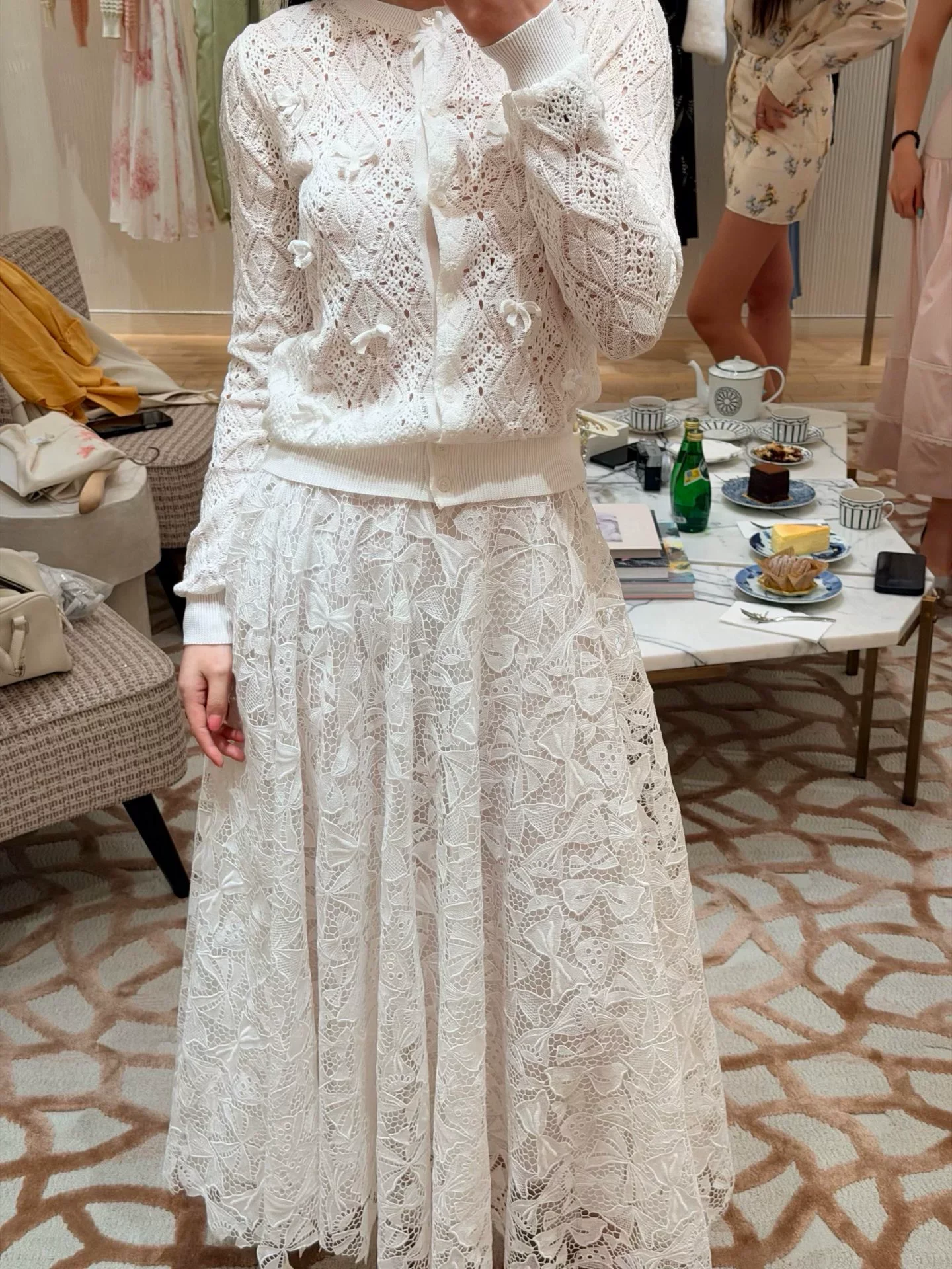 Designer White Silk Embroidered Lace Skirt Women Chic Scalloped Hem High Waist Flowy Elegant A-Line Maxi Vacation Skirts