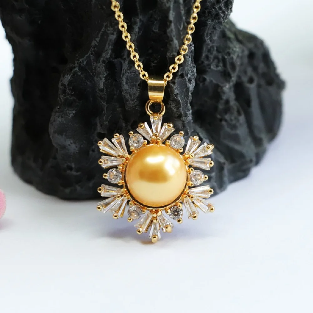 

Snowflake light luxury jewelry Rare Large Hugen AAAA 9-13mm south sea gold round Pearl Necklace 18-54inch 925s