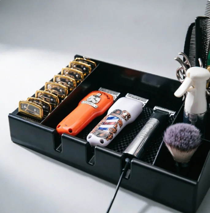 Large Capacity Hair Clipper Tray Box Storage Hairdressing Stylist Toolbox Black Durable beard grooming Toolbox Barbershop
