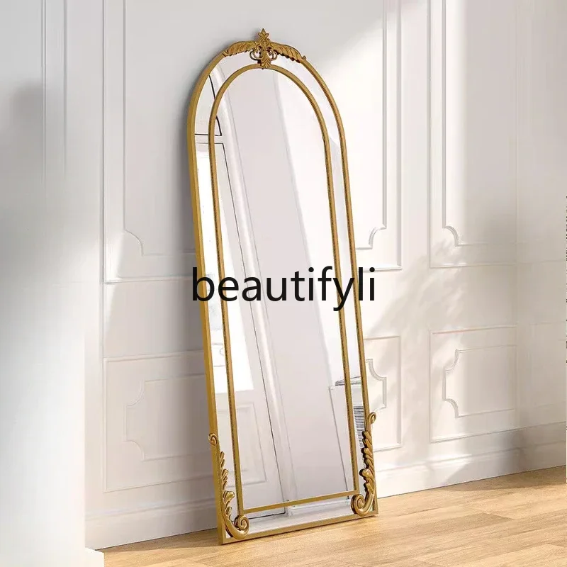 

Light luxury household arched floor mirror, living room upper wall American style, bedroom fitting mirror