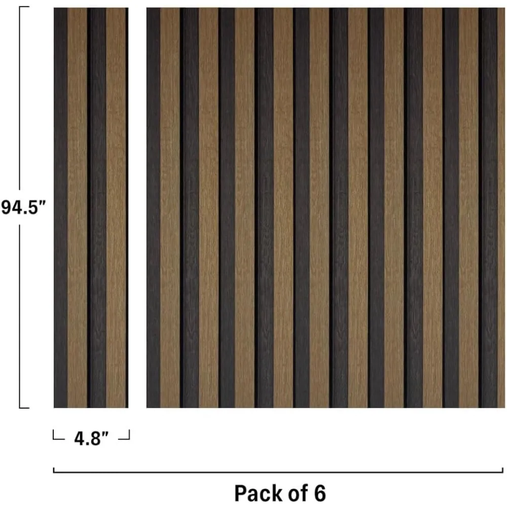 Wall Panels | Faux Wood Slats - Walnut Waterproof Slat Panel 94.5” X 4.8” Each | 17.7 Sqft. (Pack of 6) -M, Panels