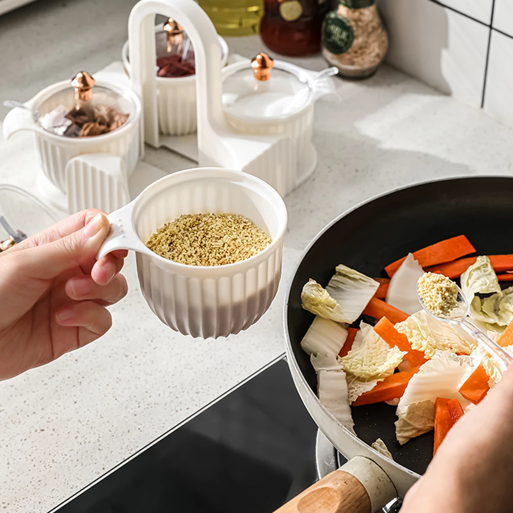 

1 set HIPS Material Seasoning Box Set Kitchen Containers with Lids Spoons for Salt Pepper Spices Gifts Parents Friends Storage