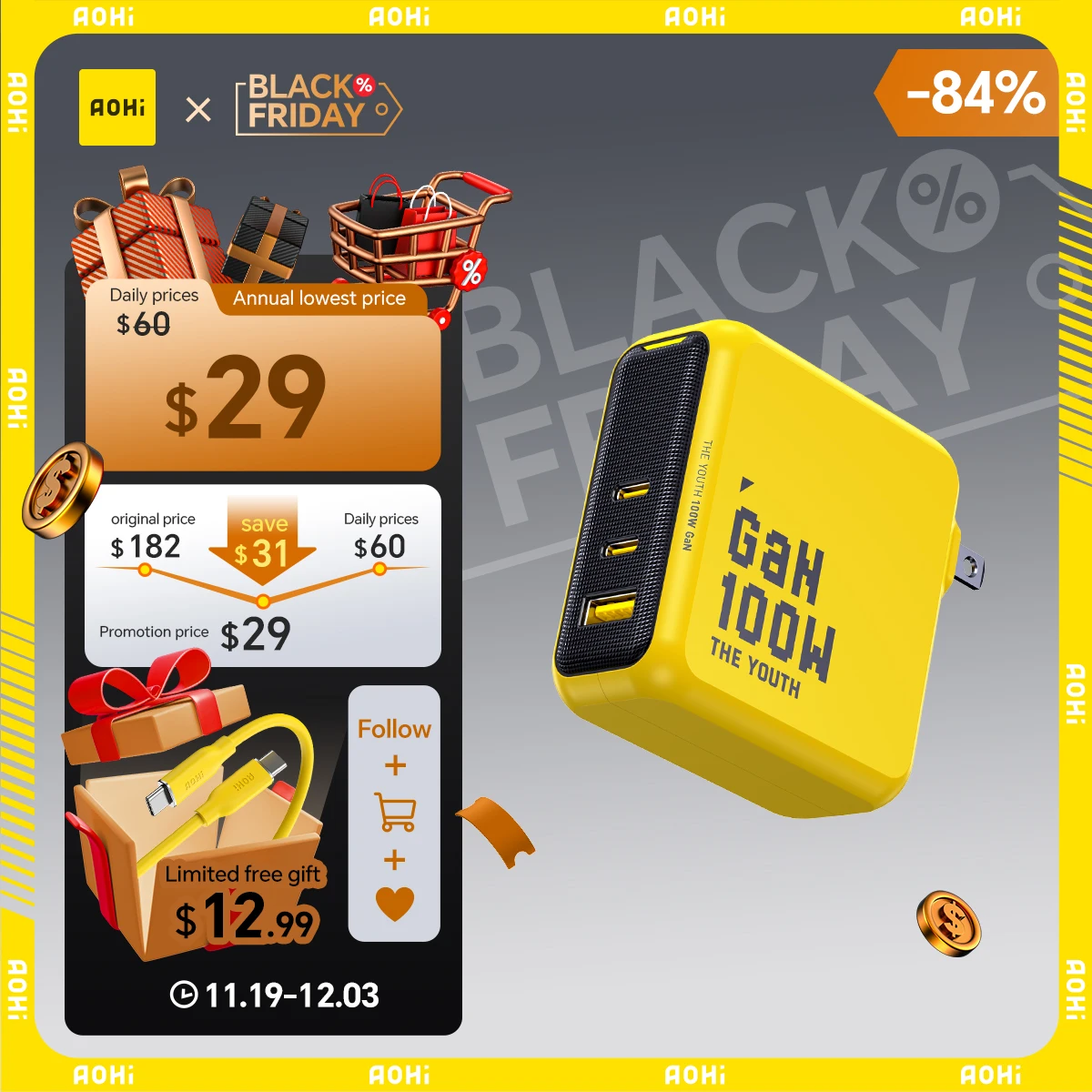 

Молодежное зарядное устройство GaN мощностью 100 Вт для Macbook, ноутбука, планшета, быстрая зарядка для iPhone Xiaomi PD3.1, зарядное устройство USB типа C для iPhone 16 15