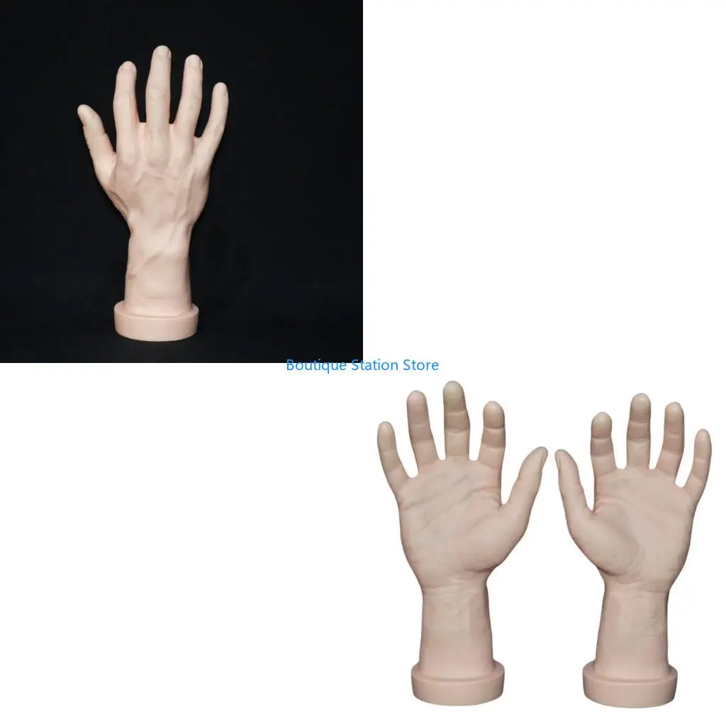 

Y55F Pack of 2 Male Hand Model Realistic Display Props Faux Human Hands Mannequin for Jewelry Display and Halloween Jokes
