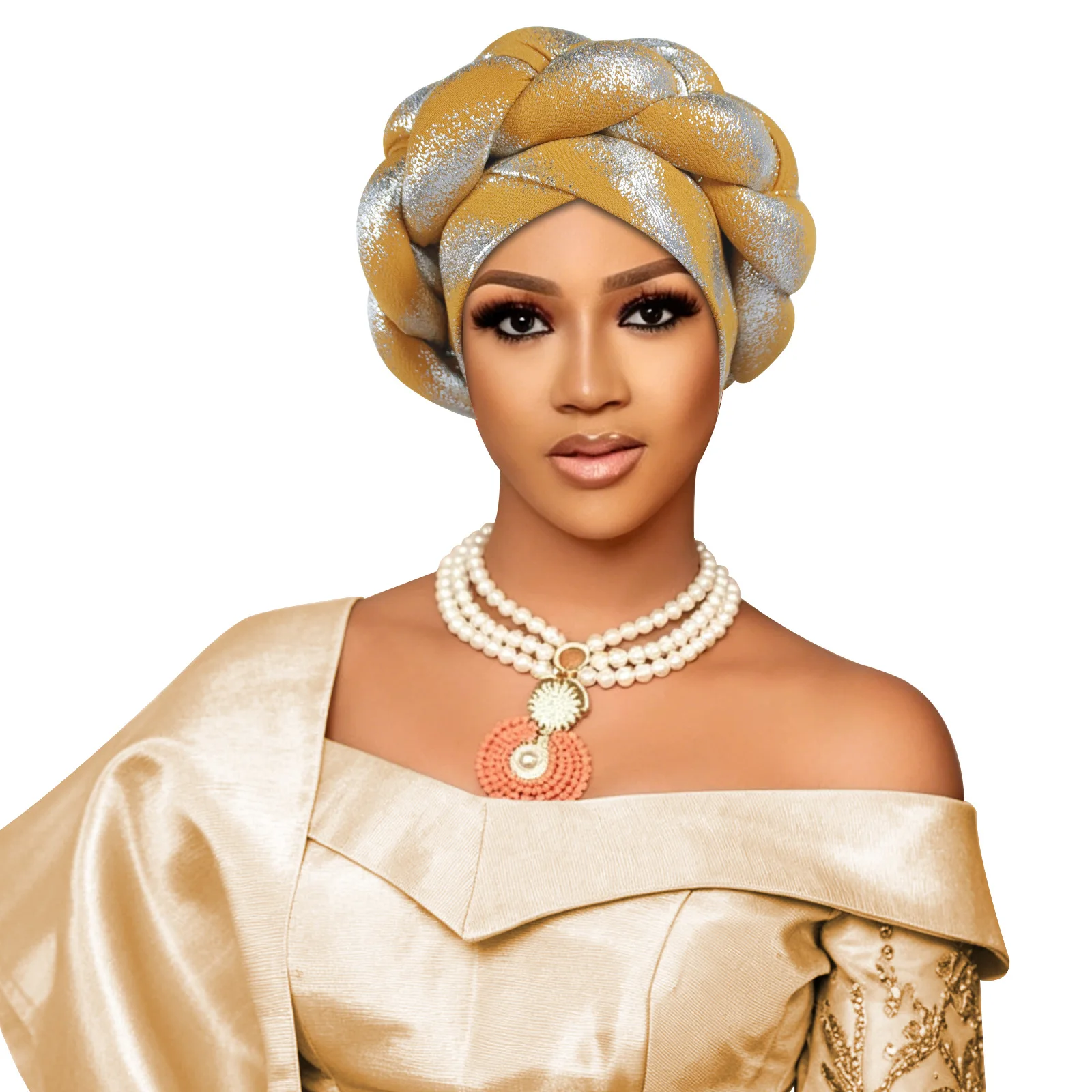 

Glitter Braid African Headtie Head Wraps Elegant Women Headscarf Bonnet Nigerian Wedding Auto Gele Cap Party Headwear Headdress