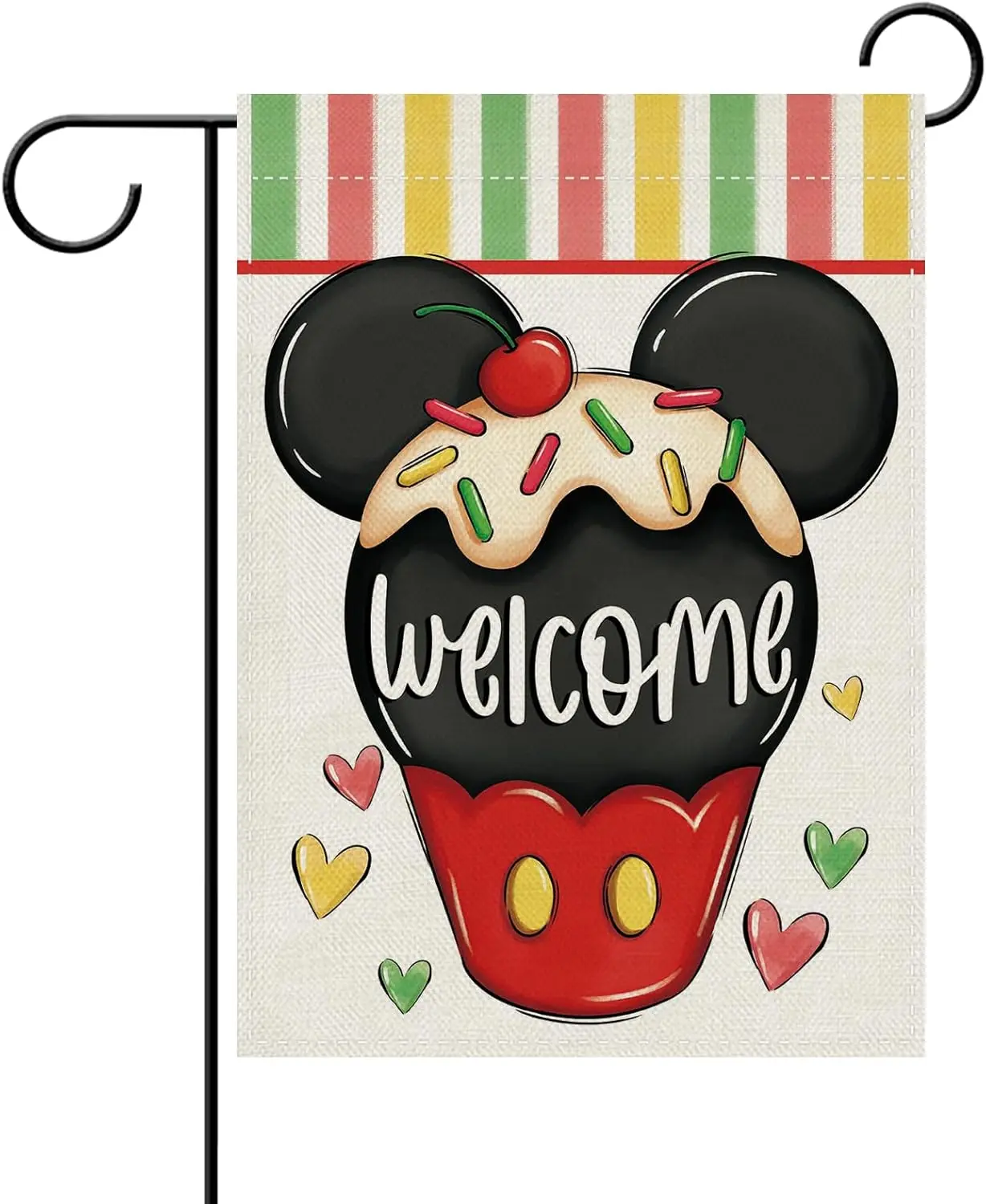 Welcome Summer Ice Cream Decorative Garden Flag, Sweet Dessert Sprinkles Love Hearts Burlap Yard Home Decoration, Cute Small ZZM