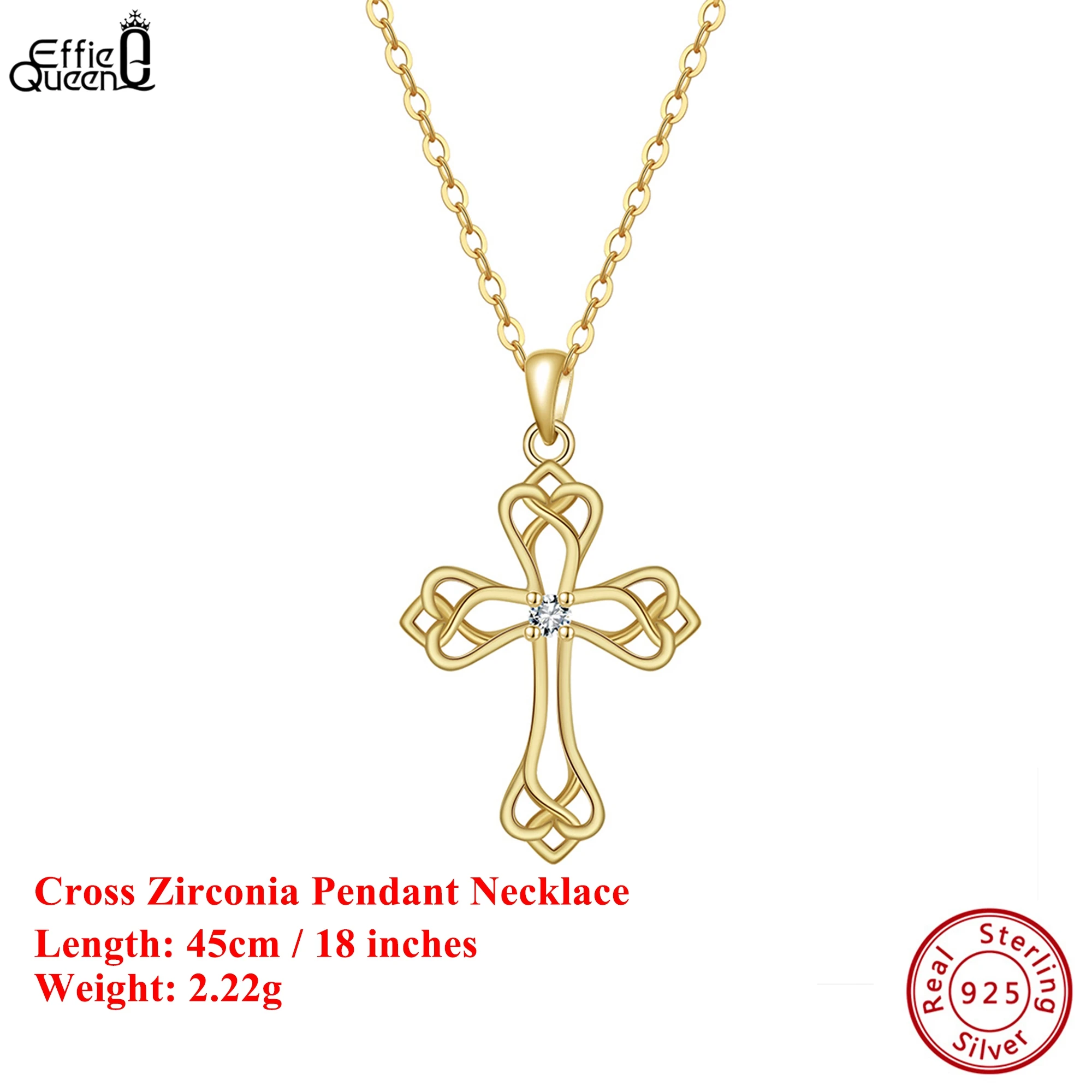 

Effie Queen 100% S925 Silver 14k Gold Cross Shaped Round Zirconia Pendant Necklace Religious Jewelry for Women, Men Casual APN42