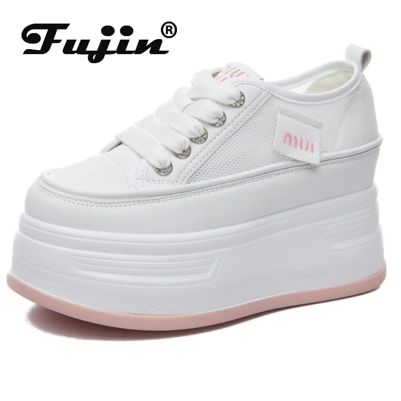 

Fujin 10cm Genuine Leather Casual Breathable Vulcanize Wedge Chunky Sneakers Spring White Summer Fashion Autumn Platform Shoes