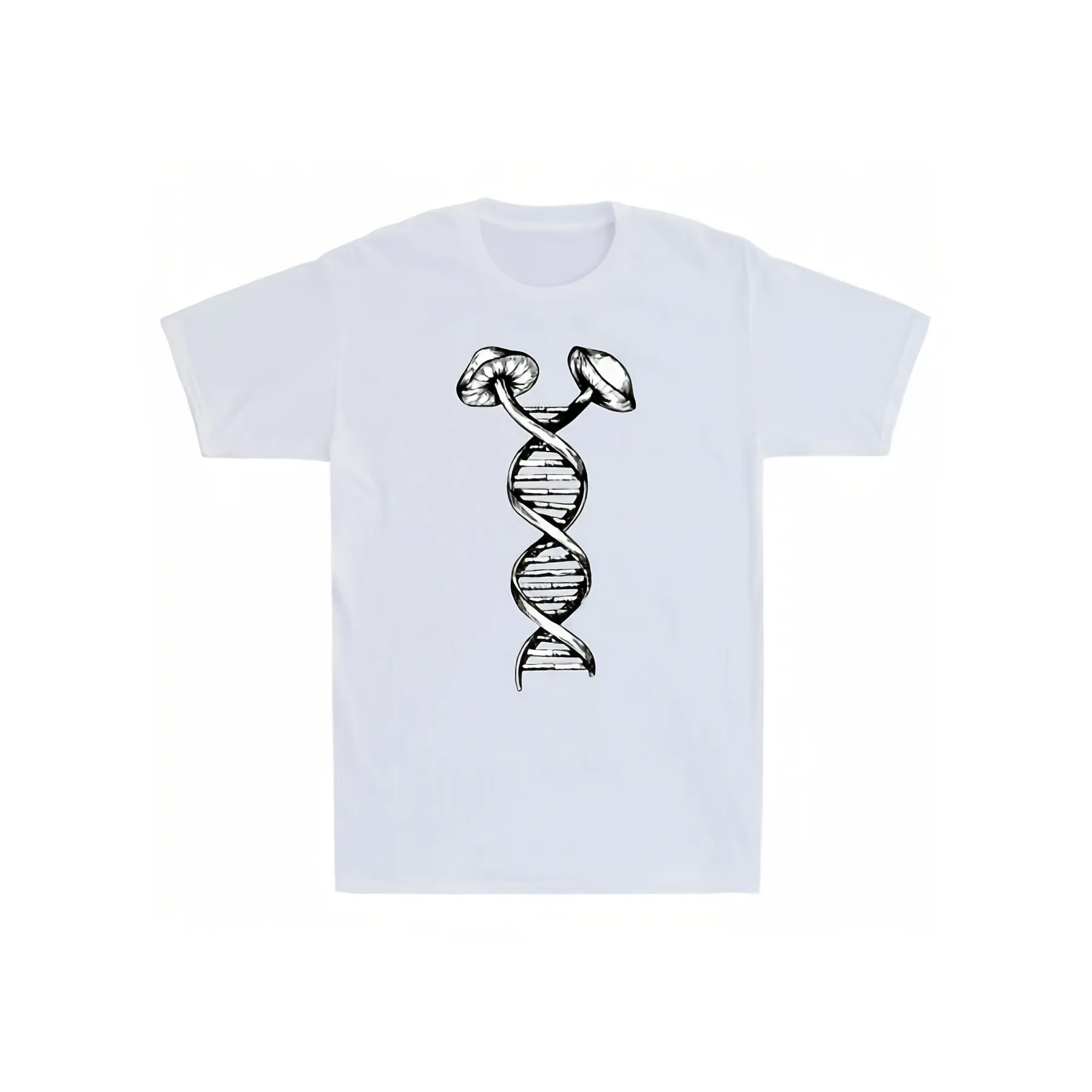 

Mushroom DNA Helix Graphic Tee Unisex Cotton Short Sleeve Breathable Streetwear T-Shirt Daily Wear