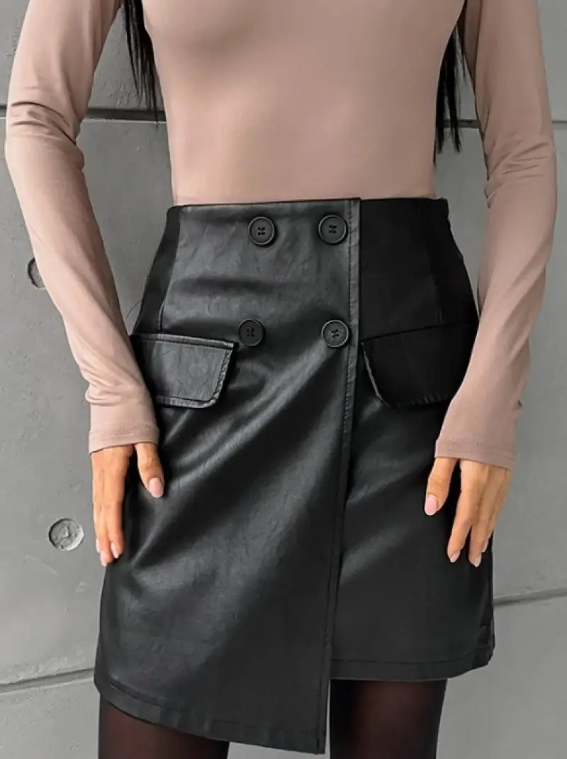 Ladies' Midi Skirt Sexy Slim Fit Pu Leather High Waisted A-Line Skirt Temperament Commuting Cool Women's Irregular Mini Skirt