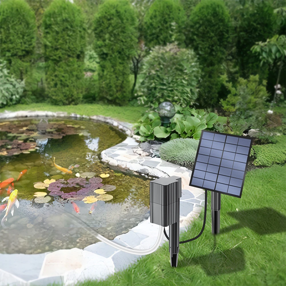 Solar Pond Aerator 2.5W/7V Air Pump Oxygenator 0.6L/min Solar Pump for Pond with 1 Bubble Stone and Ground Spike for Outdoor Gar view 3