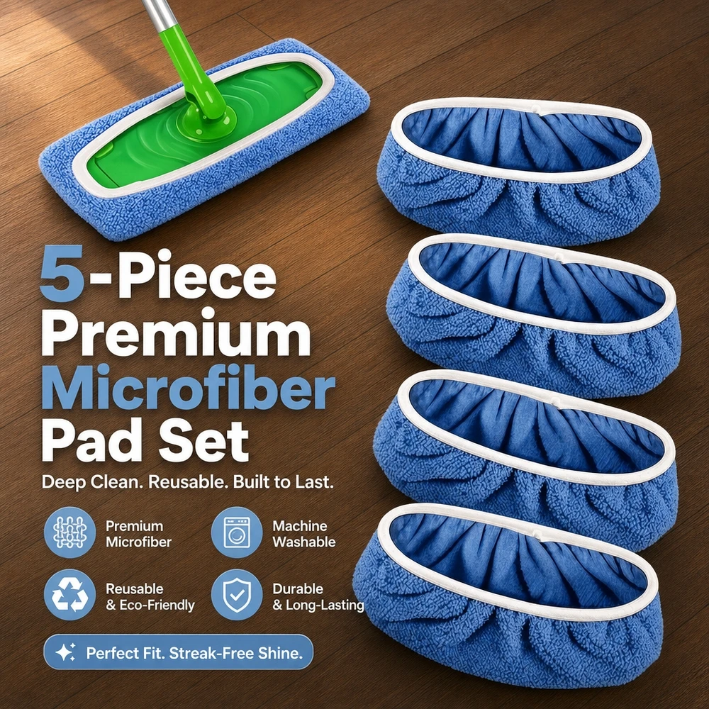 5 Pack Premium Microfiber Mop Pads for 10x4.5 Inch Heads Reusable Wet Dry Cleaning Solution for Sealed Floors