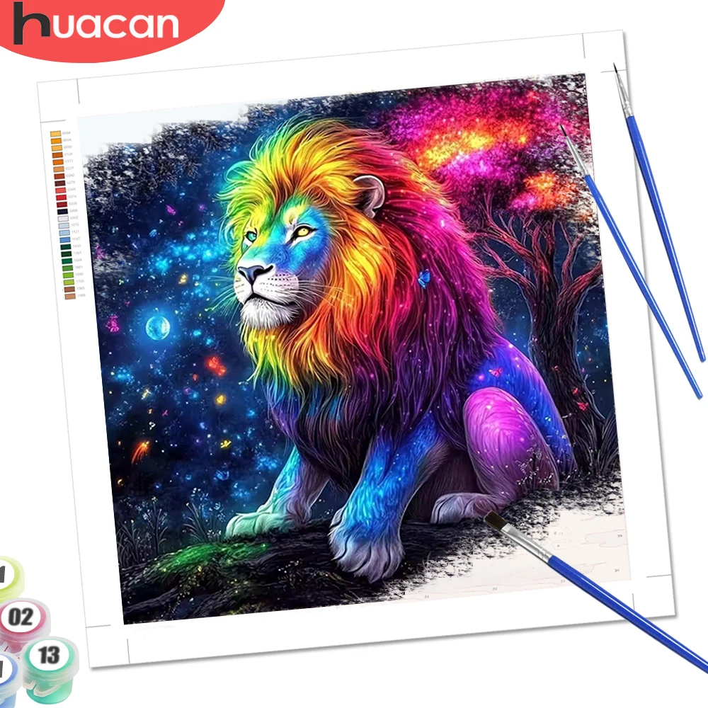 

HUACAN Abstract Painting By Numbers Lion Animal New Year Gifts Draw On Canvas Starry Sky Landscape Wall Art Diy Handmade