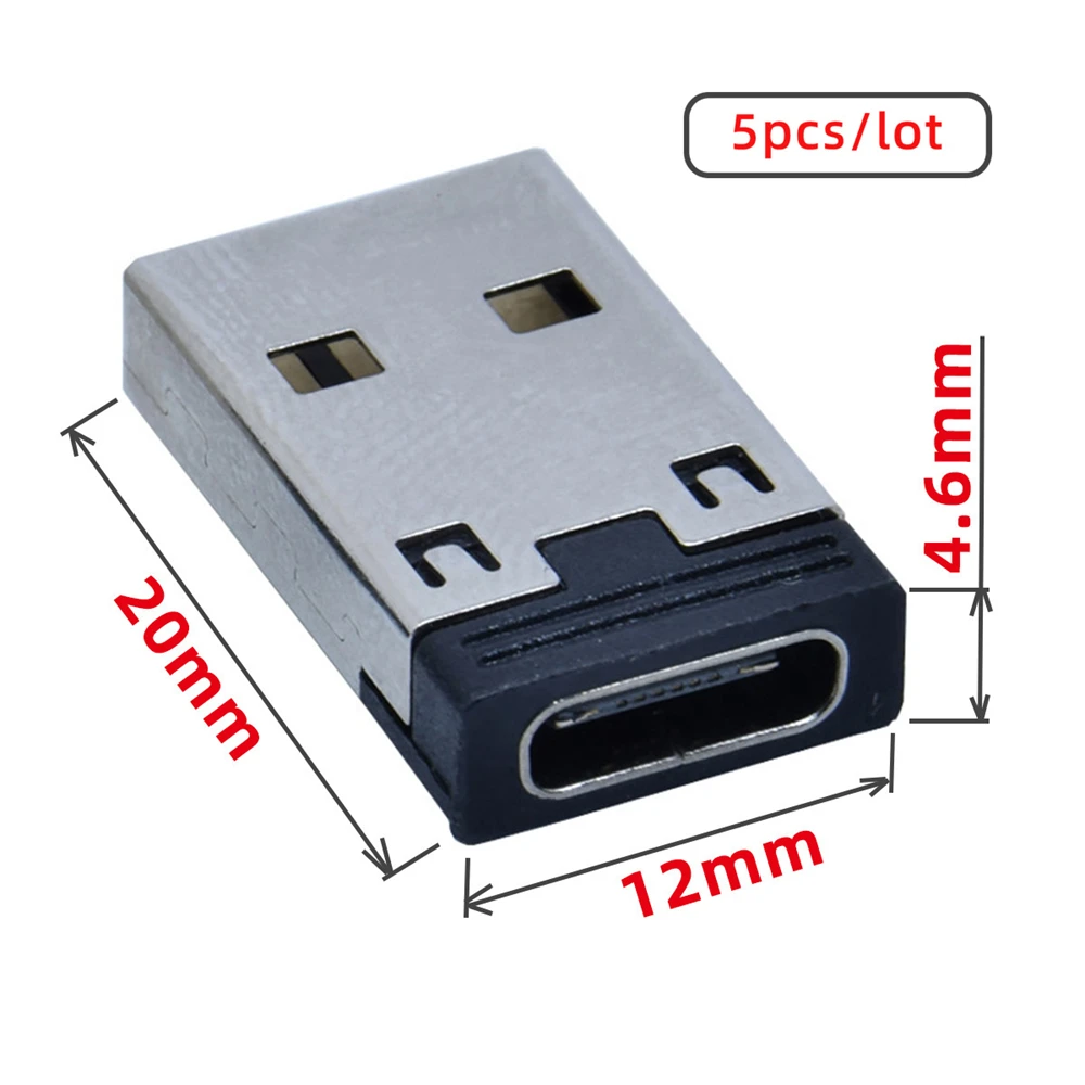 Cablecc 5pcs Type C USB-C Female to USB 2.0 A Male Data 480Mbps Power Adapter for Laptop Tablet Phone