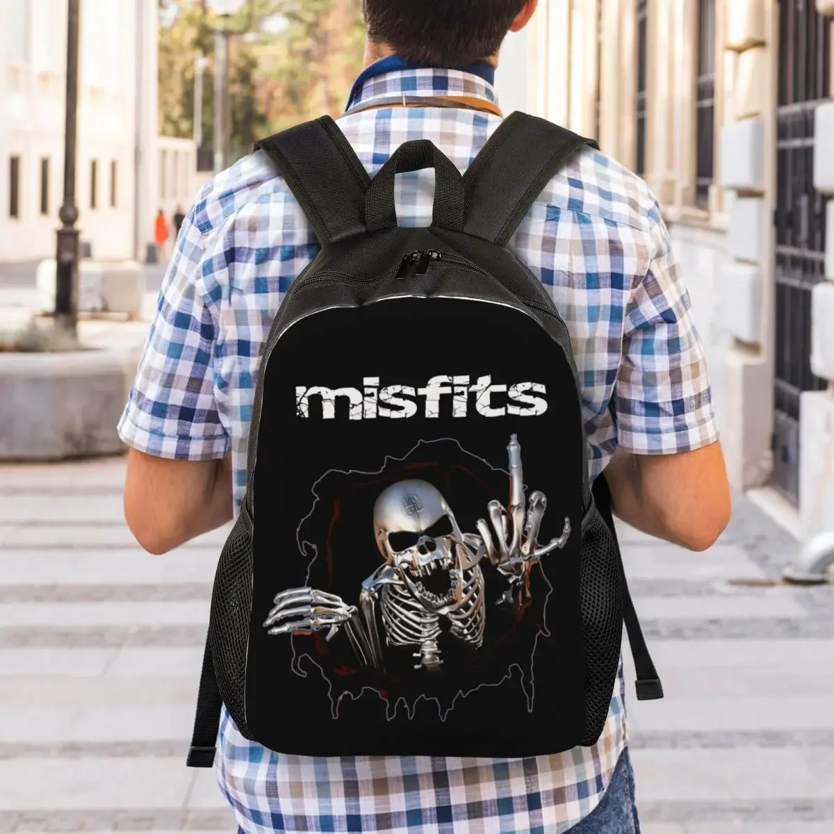 Custom Horror Rock Band Misfits Skull Backpack Men Women Casual Bookbag for School College Heavy Metal Bags