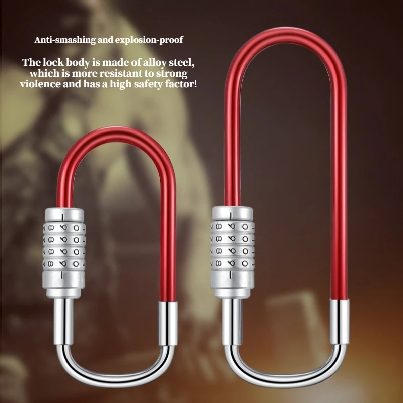 4-position heavy mountaineering clip, D-shaped combination lock, used for safety cable lock of circular bicycle.