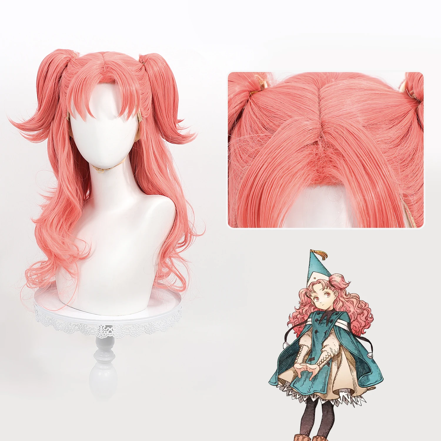 Cos Tongari Boushi No Atelier Tetia Wig Pink Wavy Long Hair Separable Claw Clip Twin Ponytail Scalp Top Synthetic Cosplay Wig