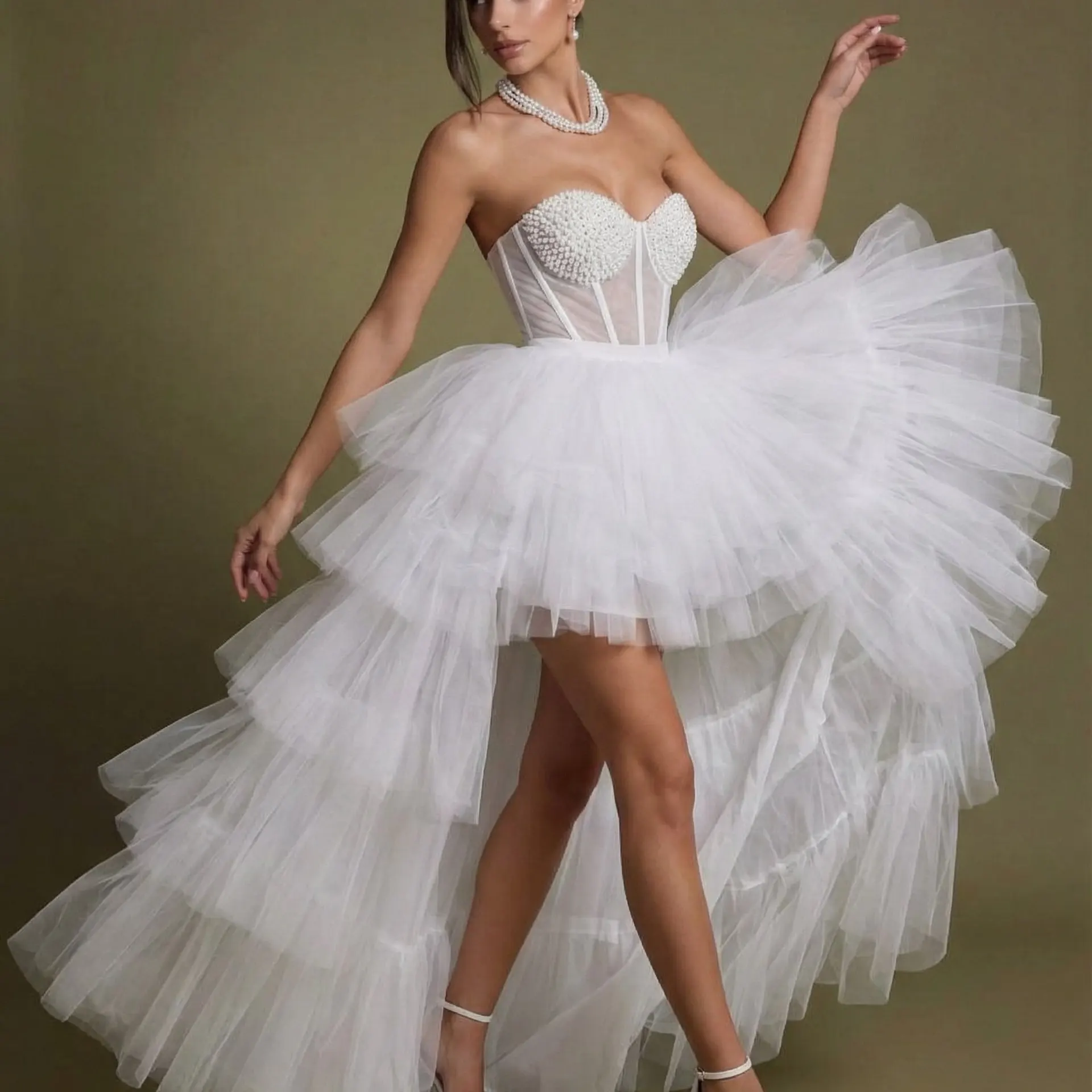 

Белая сетчатая юбка для женщин, летняя, элегантная, А-силуэт, фасон «рыбий хвост», с завышенной талией, ультра-сексуальная, асимметричная, из фатина, на заказ, 2026