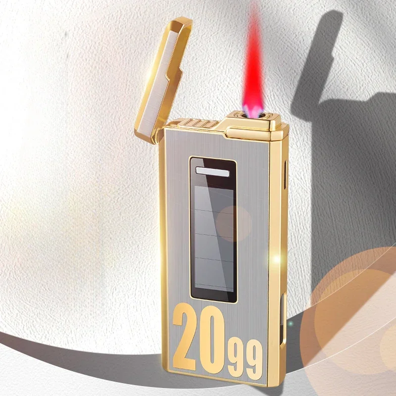 New Touch Sensing Solar Rechargeable Lighter Metal Outdoor Windproof Butane Gas Lighter Turbo Torch Red Flame Jet Lighter