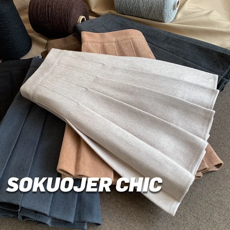 

High Waist Thiened Woolen Plaid Skirt for Women Autumn Winter A-Line Skirt Bla Slimming plus Size Skirt