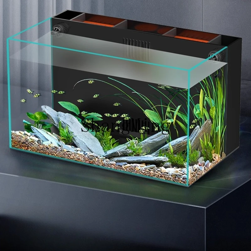 

SM fish tank new household double pump ultra-white glass back filter water-free landscaping ecological living room fish tank