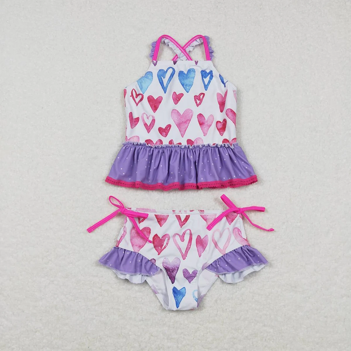 

Toddlers New Summer Fashion Bikini Set Love Purple Lace Swimsuit Boutique Baby Girl Swimwear Outfits