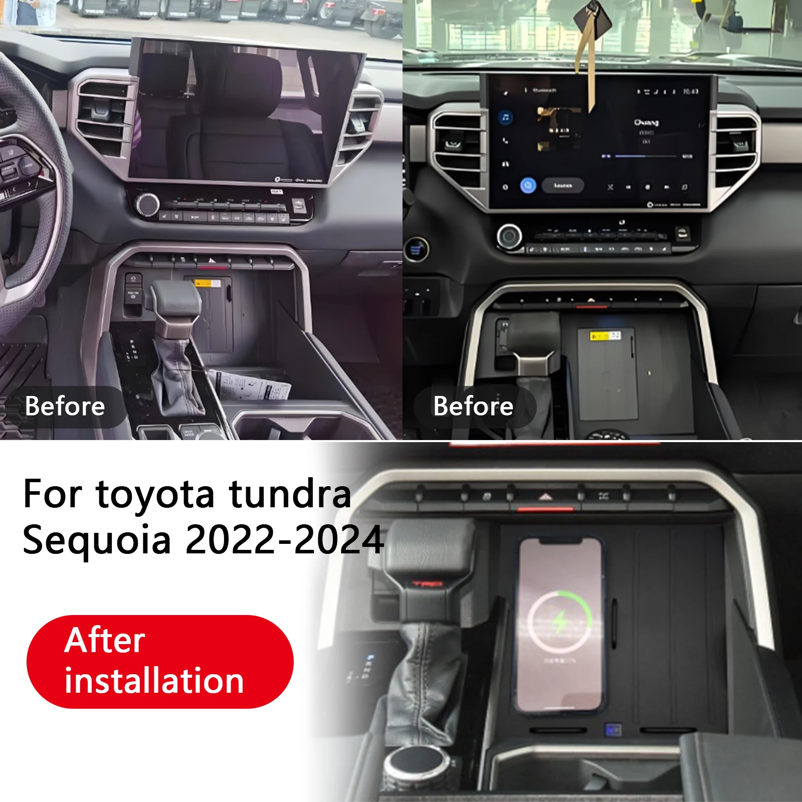 2 din para toyota tundra sequoia 2022-2024 console central do carro carregador de telefone rápido carregador sem fio placa de carregamento suporte de 
