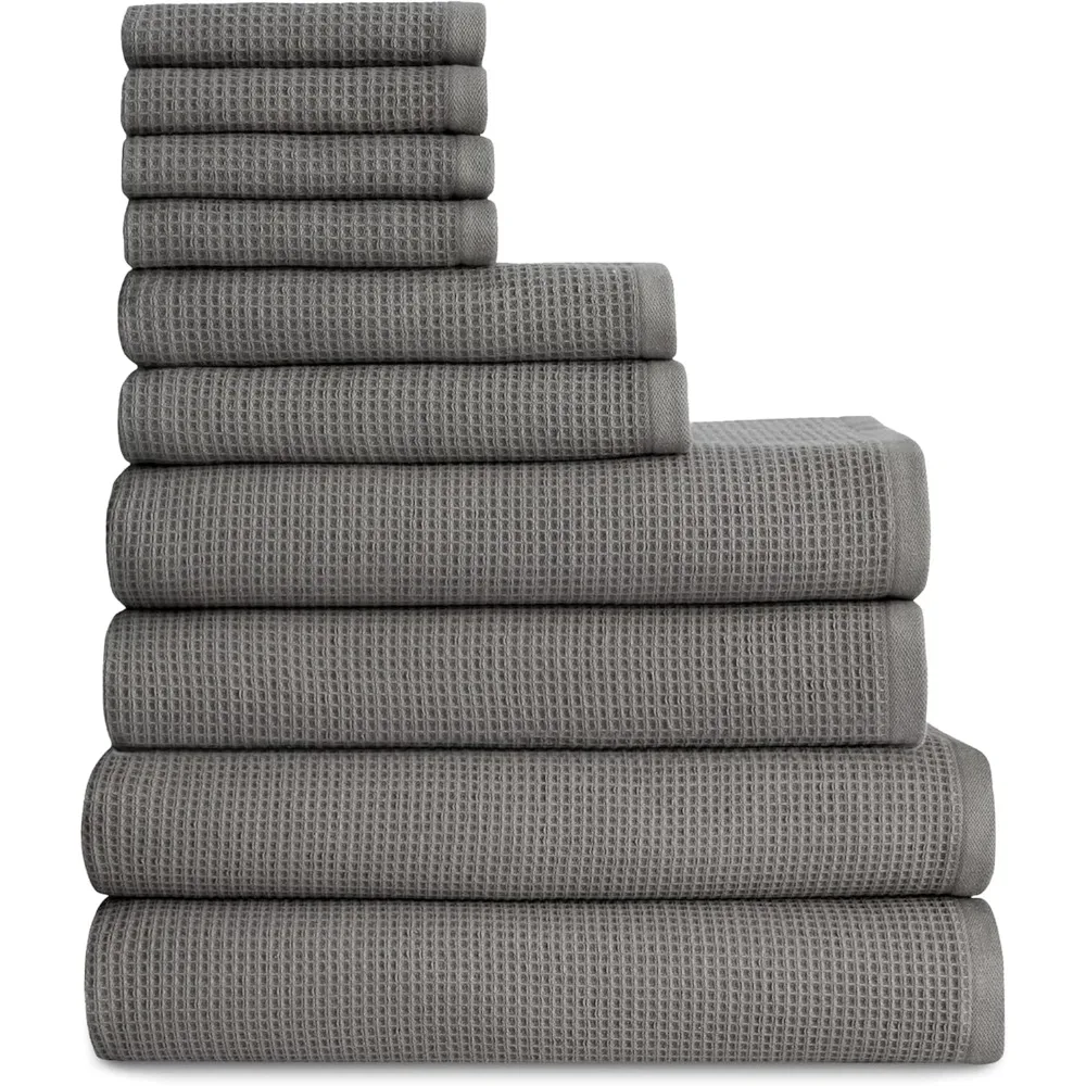 Paquete completo de baño de gofres - 60% algodón 40% viscosa de bambú - Toallas de baño de tejido de gofres ultrasuaves y de secado rápido